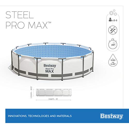Bestway Steel Pro MAX Frame Pool-Set mit Filterpumpe Ø 366 x 100 cm, lichtgrau, rund