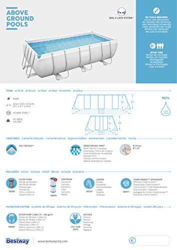 Bestway Power Steel Frame Pool-Set mit Filterpumpe 404 x 201 x 100 cm , lichtgrau, eckig