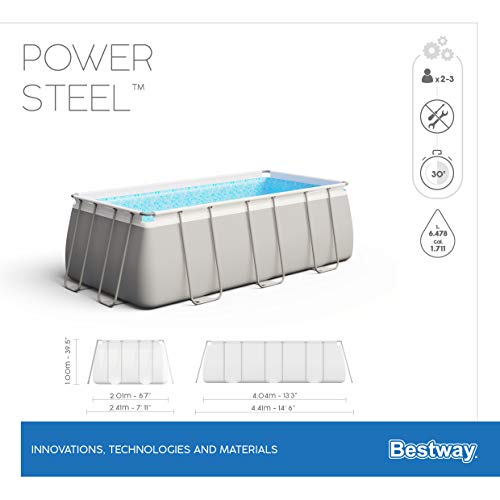 Bestway Power Steel Frame Pool-Set mit Filterpumpe 404 x 201 x 100 cm , lichtgrau, eckig