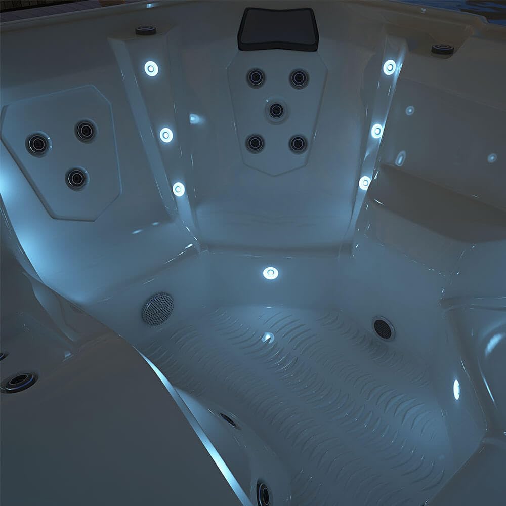 Home Deluxe - Outdoor Whirlpool - Stream Big Pure - Maße: 208 x 208 x 88 cm - Inkl. Heizung, 34 Massagedüsen und 4 äußeren Lichtquellen