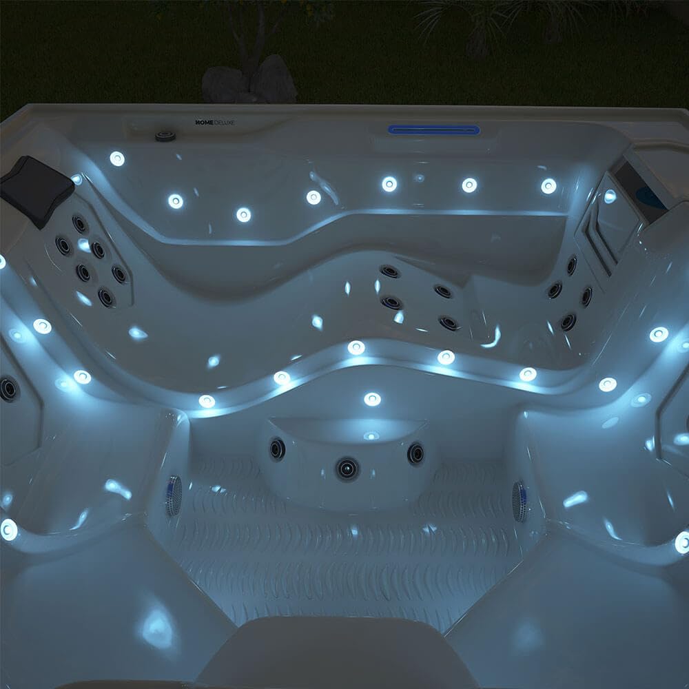 Home Deluxe - Outdoor Whirlpool - Stream Big Pure - Maße: 208 x 208 x 88 cm - Inkl. Heizung, 34 Massagedüsen und 4 äußeren Lichtquellen