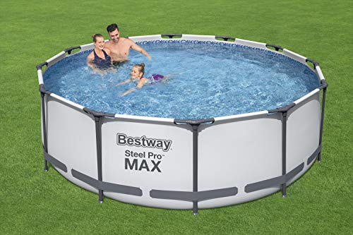 Bestway Steel Pro MAX Frame Pool-Set mit Filterpumpe Ø 366 x 100 cm, lichtgrau, rund