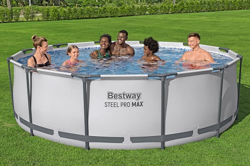 Bestway Steel Pro MAX Frame Pool-Set mit Filterpumpe Ø 366 x 100 cm, lichtgrau, rund