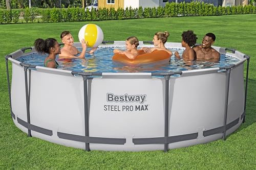 Bestway Steel Pro MAX Frame Pool-Set mit Filterpumpe Ø 366 x 100 cm, lichtgrau, rund