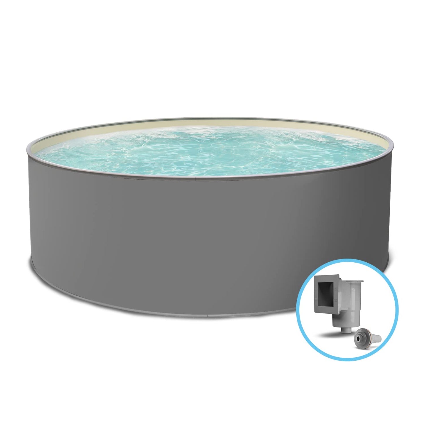 Paradies Pool® Edition grau Einzelbecken rund, 350x120cm (Ø x H), Stahlwandbecken, Poolplane in Sand 0,8mm, Handlauf grau, inkl. Skimmer