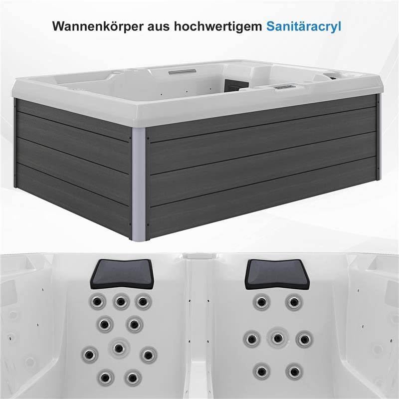 Tronitechnik Outdoor Whirlpool Spa ELBA Außen Whirlpool weiß 210cm x 150cm mit Heizung, Hydromassage, Bluetooth und Farblichtherapie