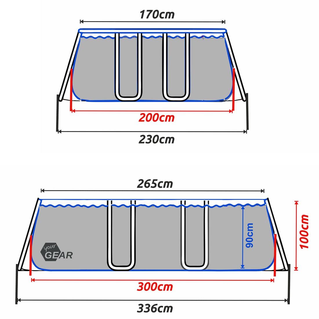 your GEAR Steel Frame Pool - div. Modelle/Größen - rund rechteckig oder quadratisch, 70-122 cm hoch Stahlrahmenpool Gartenpool Aufstellpool