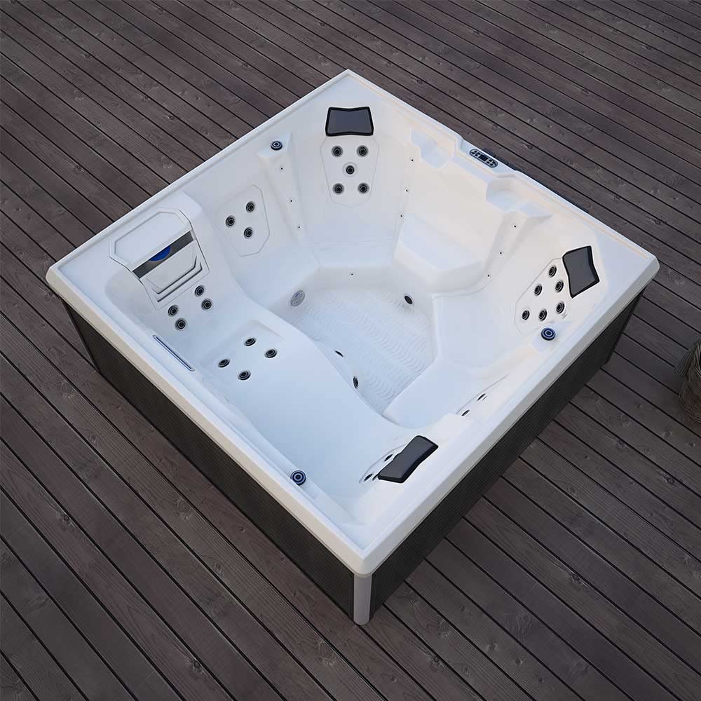 Home Deluxe - Outdoor Whirlpool - Stream Big Pure - Maße: 208 x 208 x 88 cm - Inkl. Heizung, 34 Massagedüsen und 4 äußeren Lichtquellen