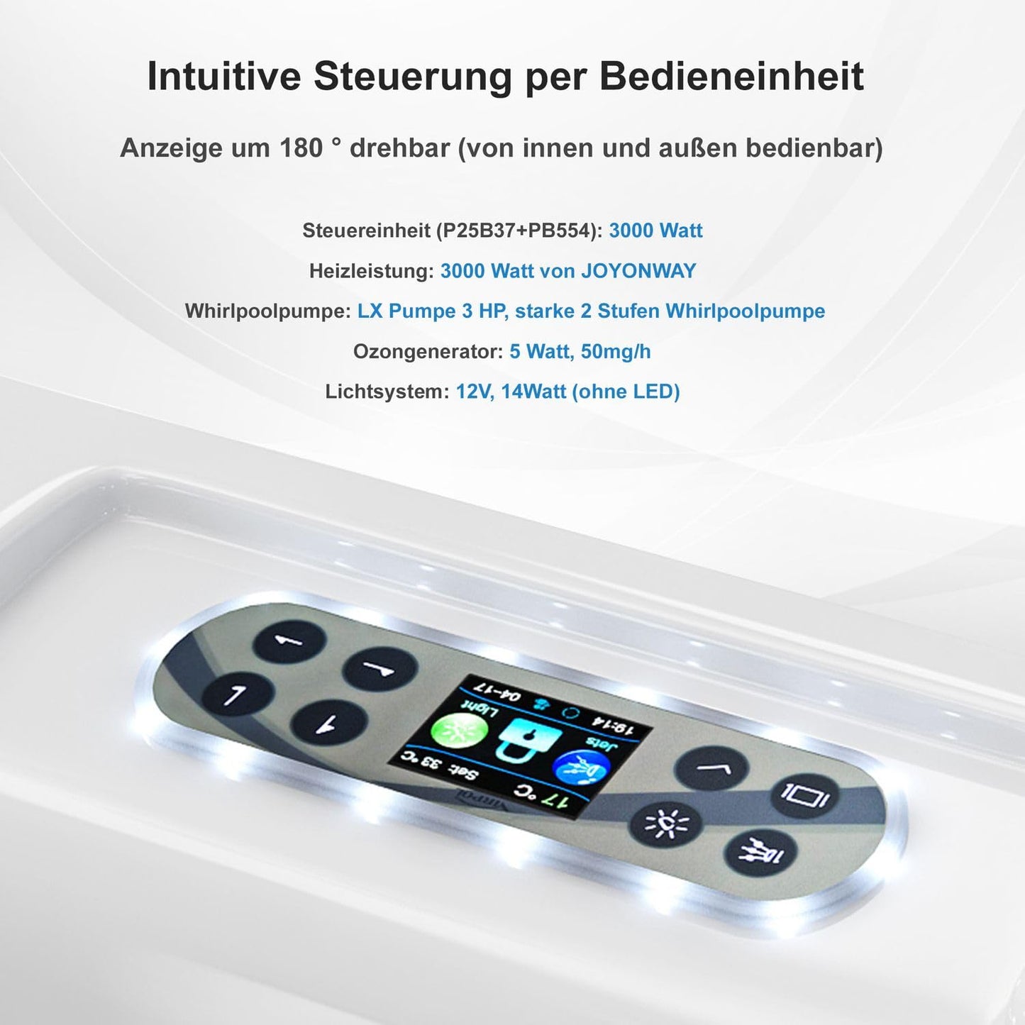 Tronitechnik Outdoor Whirlpool Spa ELBA Außen Whirlpool weiß 210cm x 150cm mit Heizung, Hydromassage, Bluetooth und Farblichtherapie