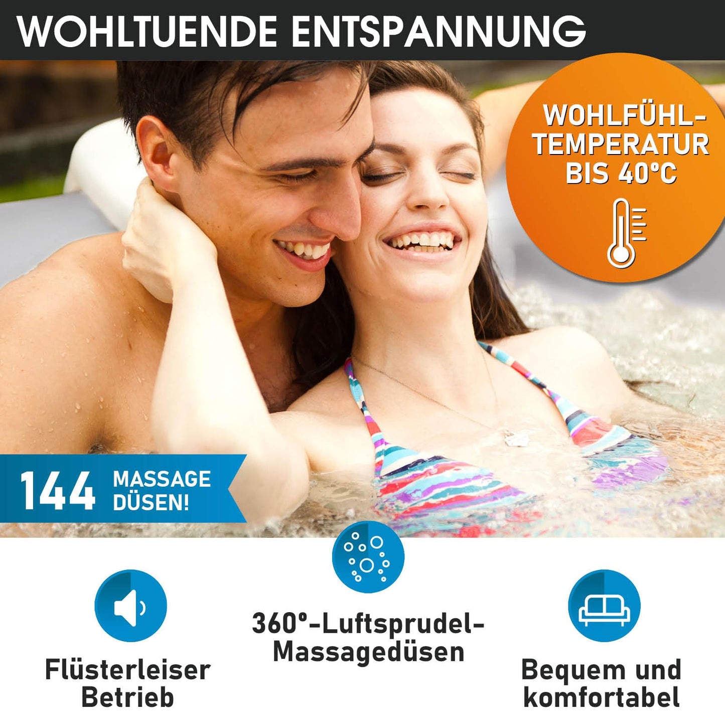 BRAST® Whirlpool aufblasbar MSpa Bergen für 4-8 Personen | viele Größen Ø180-224cm | In- Outdoor Pool | Ganzjähriger Einsatz | bis zu 144 Massagedüsen