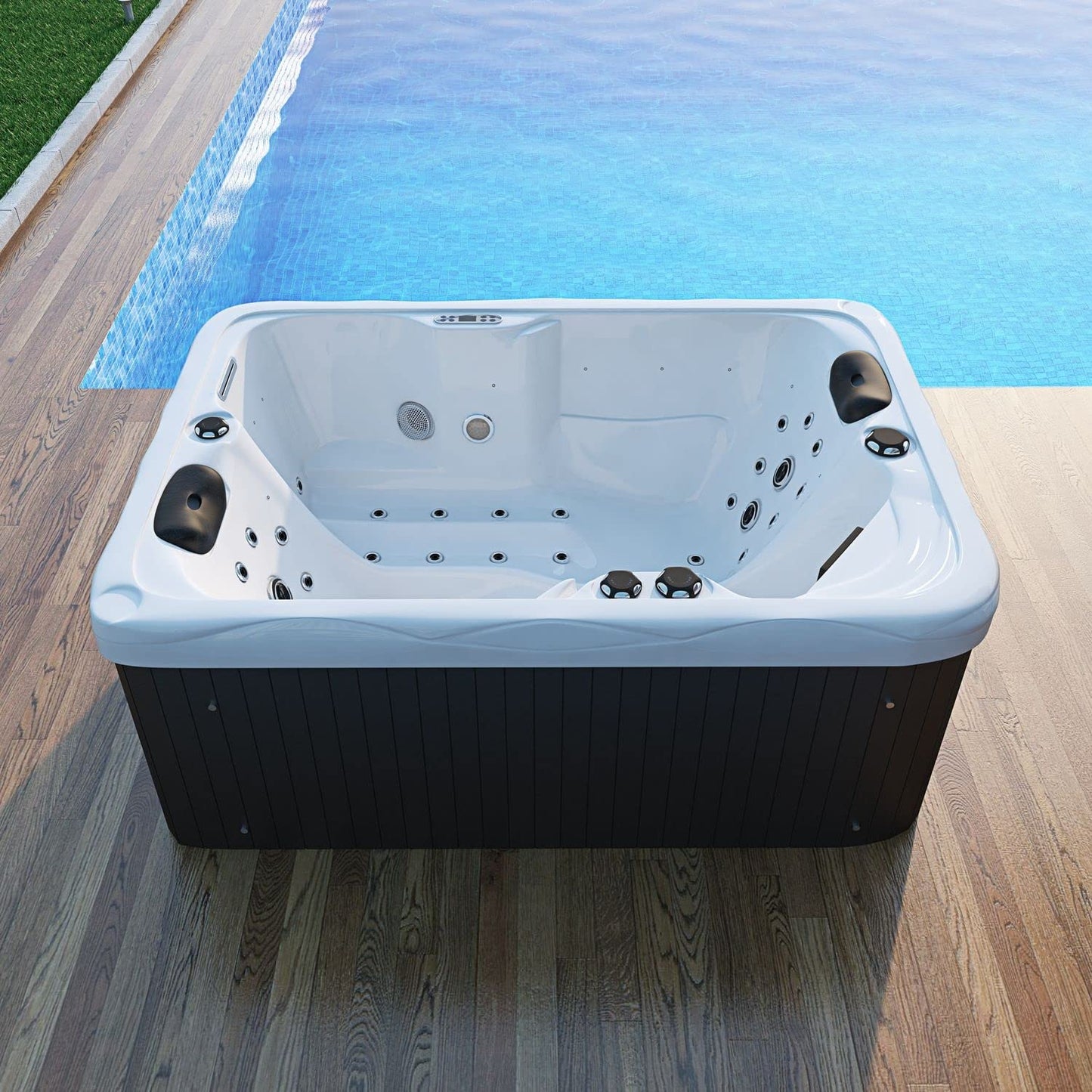 Tronitechnik® Outdoor Whirlpool, 2,2kW Pumpe, 3kW Heizung - Maße 190 x 135 x 77cm - Inkl. Heizung, 41 Massagedüsen und 16 Lichtquelle