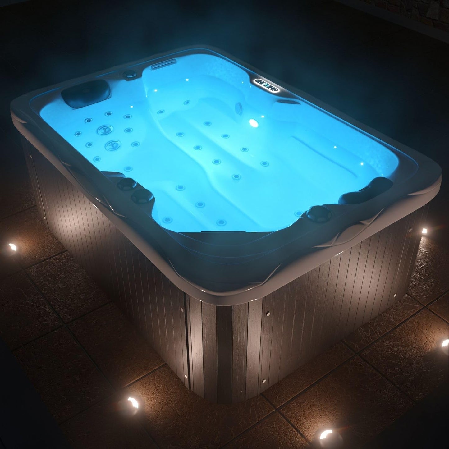 Tronitechnik® Outdoor Whirlpool, 2,2kW Pumpe, 3kW Heizung - Maße 190 x 135 x 77cm - Inkl. Heizung, 41 Massagedüsen und 16 Lichtquelle