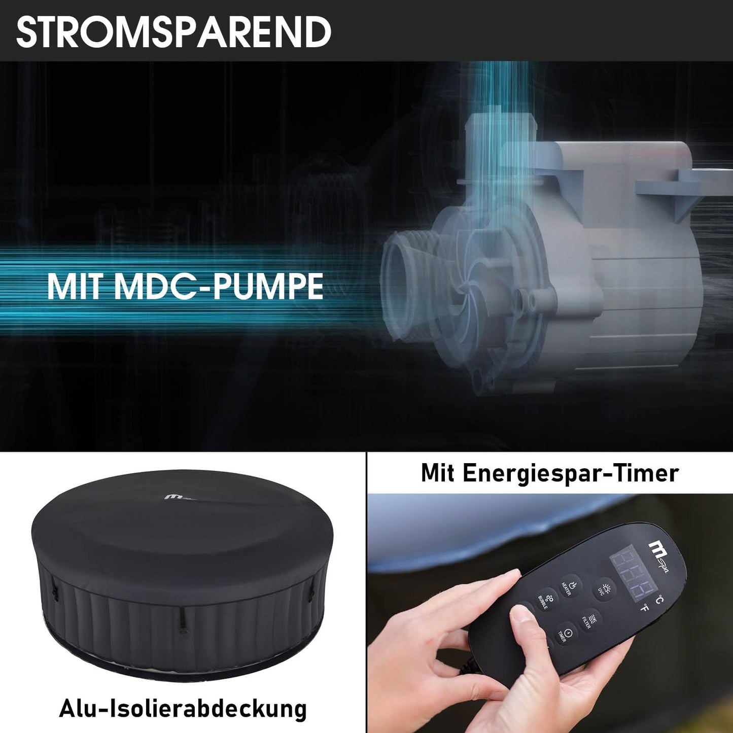 BRAST® Whirlpool aufblasbar MSpa Bergen für 4-8 Personen | viele Größen Ø180-224cm | In- Outdoor Pool | Ganzjähriger Einsatz | bis zu 144 Massagedüsen