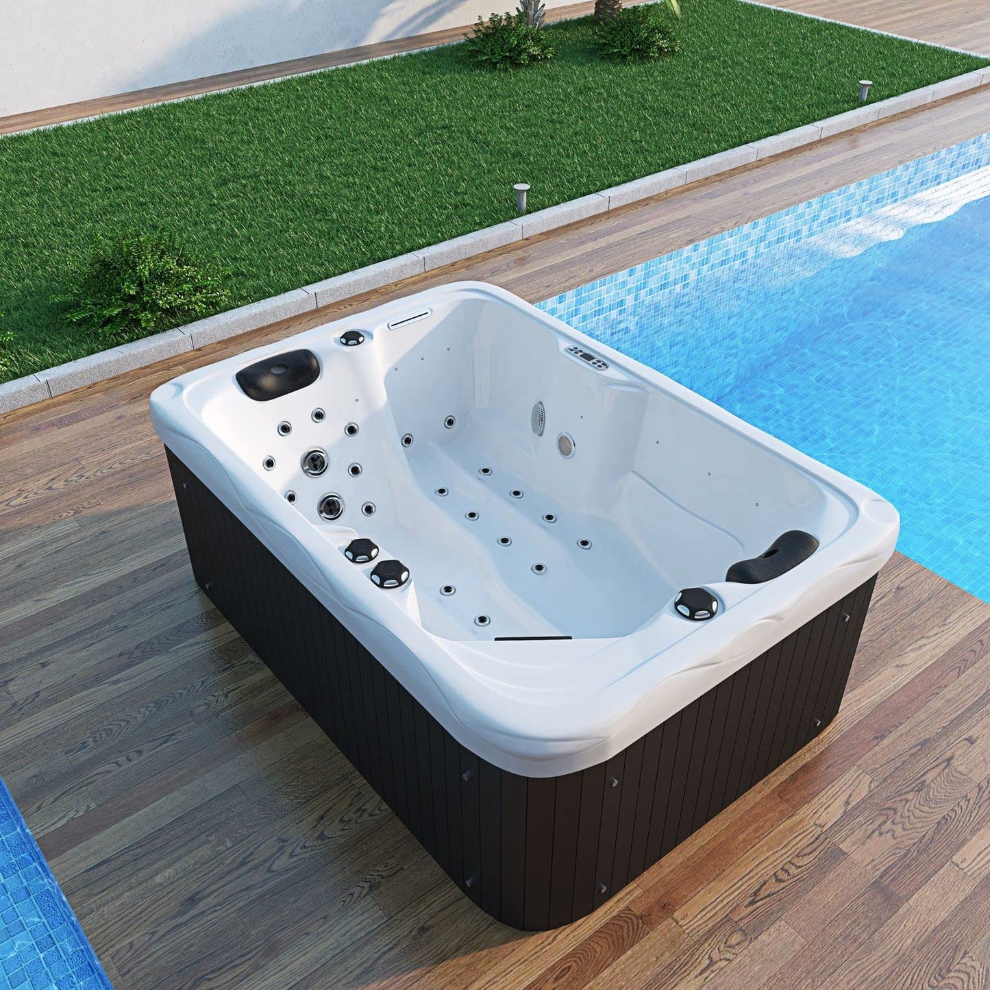 Tronitechnik® Outdoor Whirlpool, 2,2kW Pumpe, 3kW Heizung - Maße 190 x 135 x 77cm - Inkl. Heizung, 41 Massagedüsen und 16 Lichtquelle