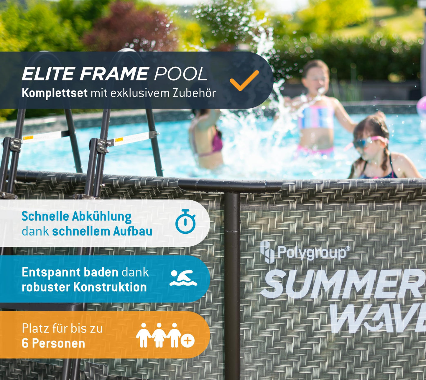 Summer Waves Frame Pool Komplettset | Rund 427x107 cm Rattanoptik Grau | Aufstellpool Set | Gartenpool & Schwimmbecken inkl. Filterpumpe