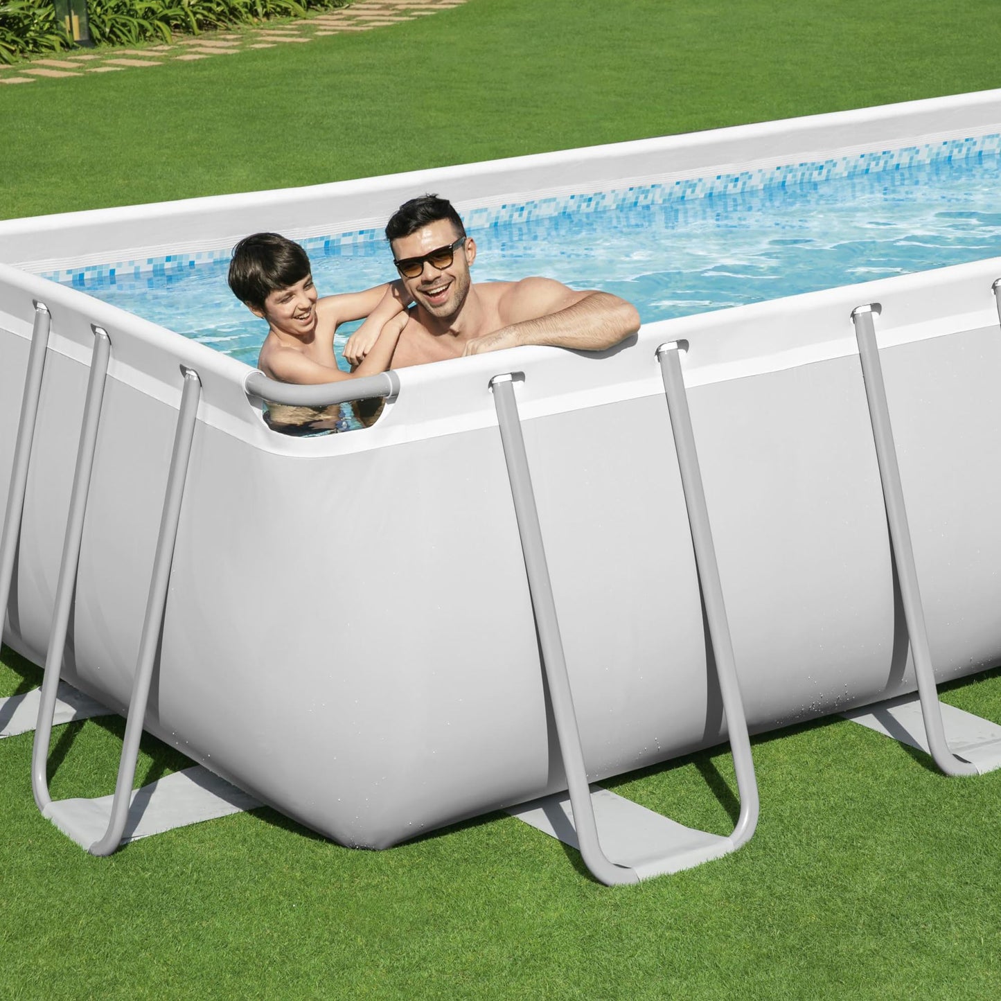 Bestway Power Steel Frame Pool-Set mit Filterpumpe 404 x 201 x 100 cm , lichtgrau, eckig