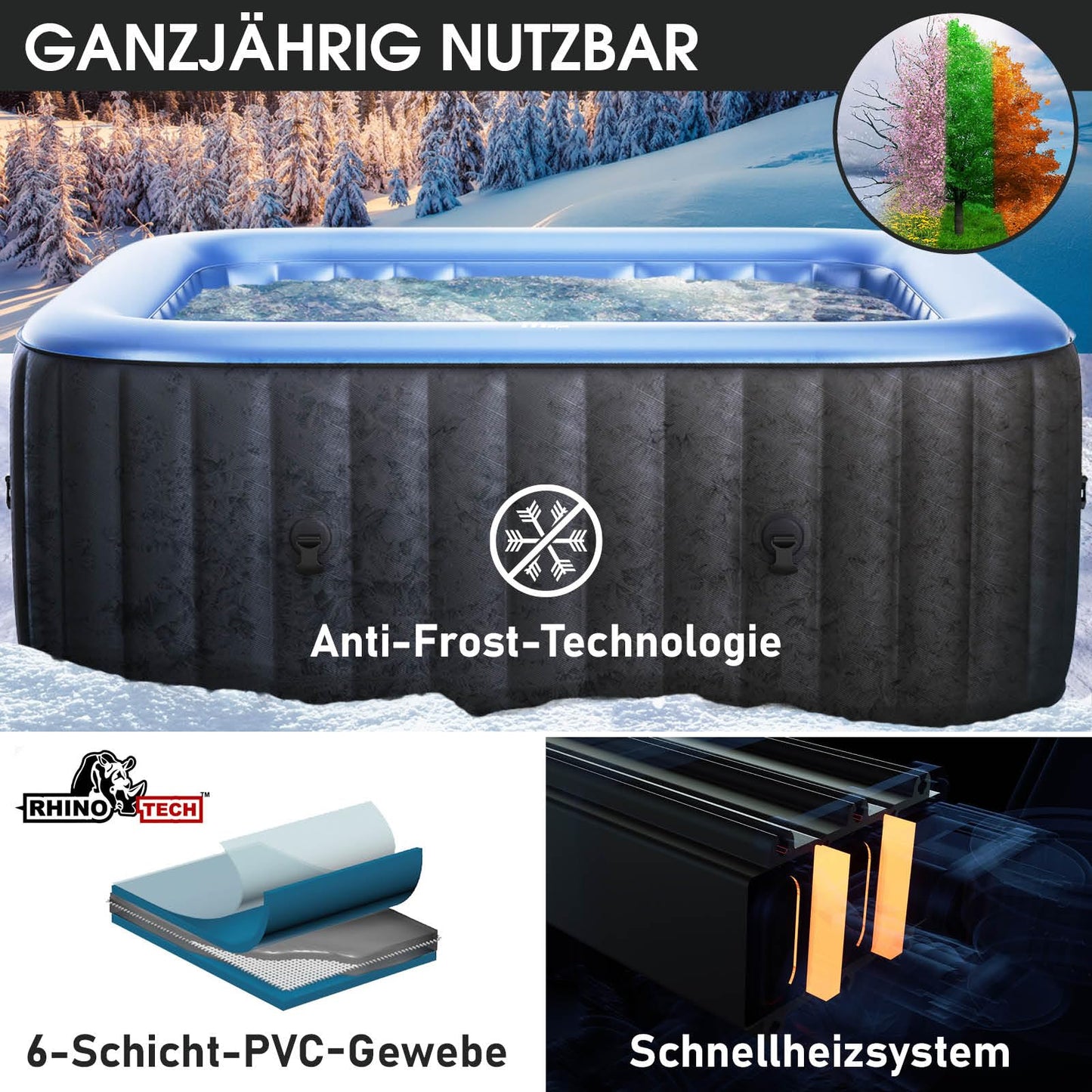 BRAST® Whirlpool aufblasbar MSpa | 4-8 Personen | viele Modelle rund und eckig | Ø 125-224cm | In-Outdoor Pool | bis zu 144 Massagedüsen | inkl.