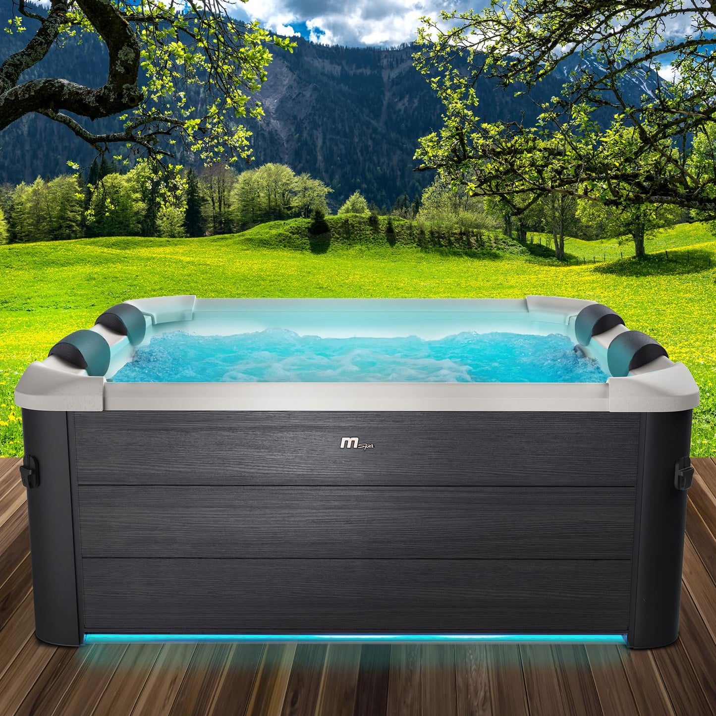 BRAST® Whirlpool MSpa Oslo Plus XXL mit Fester Außenwand | LED-Beleuchtung 20 einstellbare Farben für 6 Personen | 180x180x65cm | 140 Massagedüsen