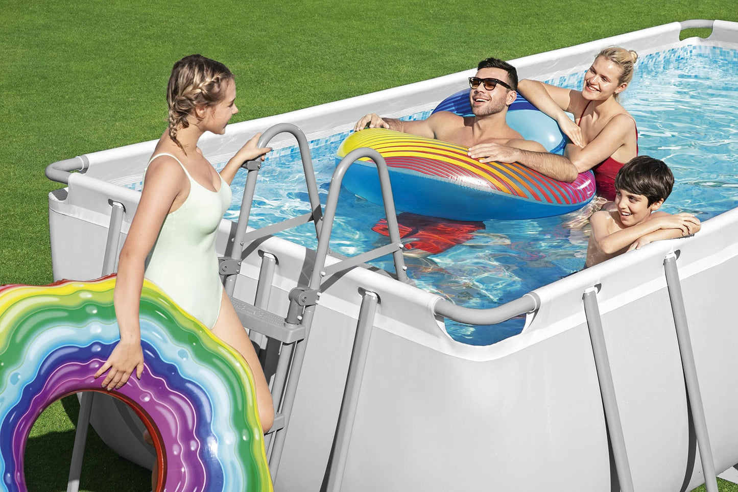Bestway Power Steel Frame Pool-Set mit Filterpumpe 404 x 201 x 100 cm , lichtgrau, eckig