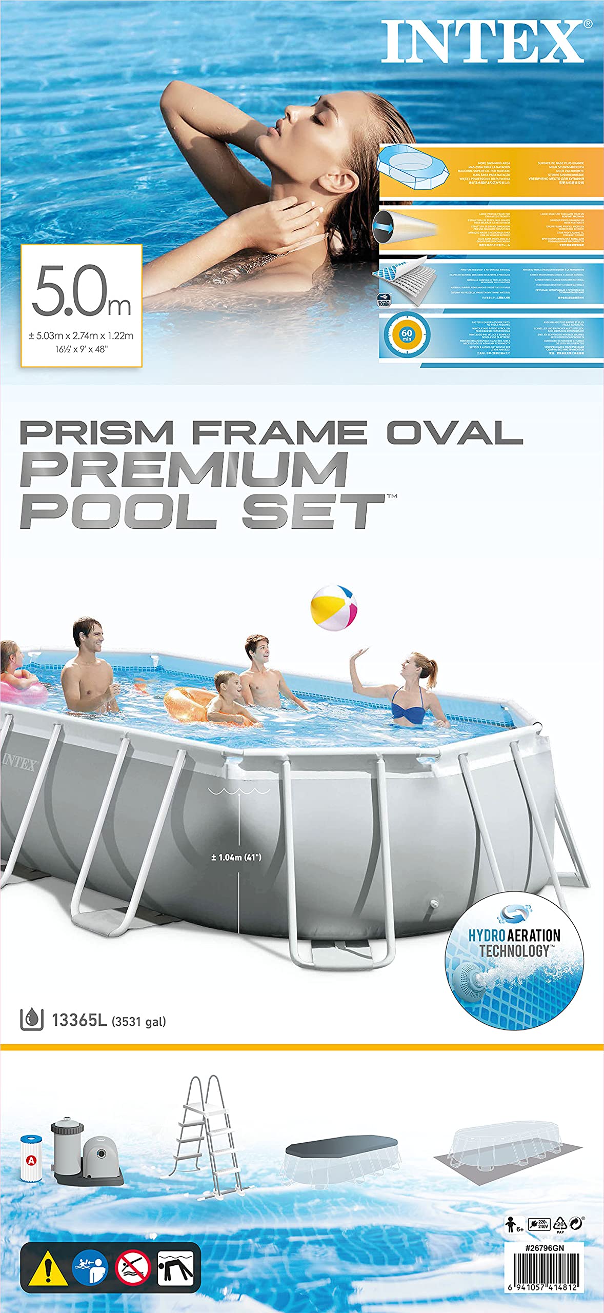 vidaXL Intex Prism Frame Swimmingpool-Set Oval 503 x 274 x 122 cm 26796GN