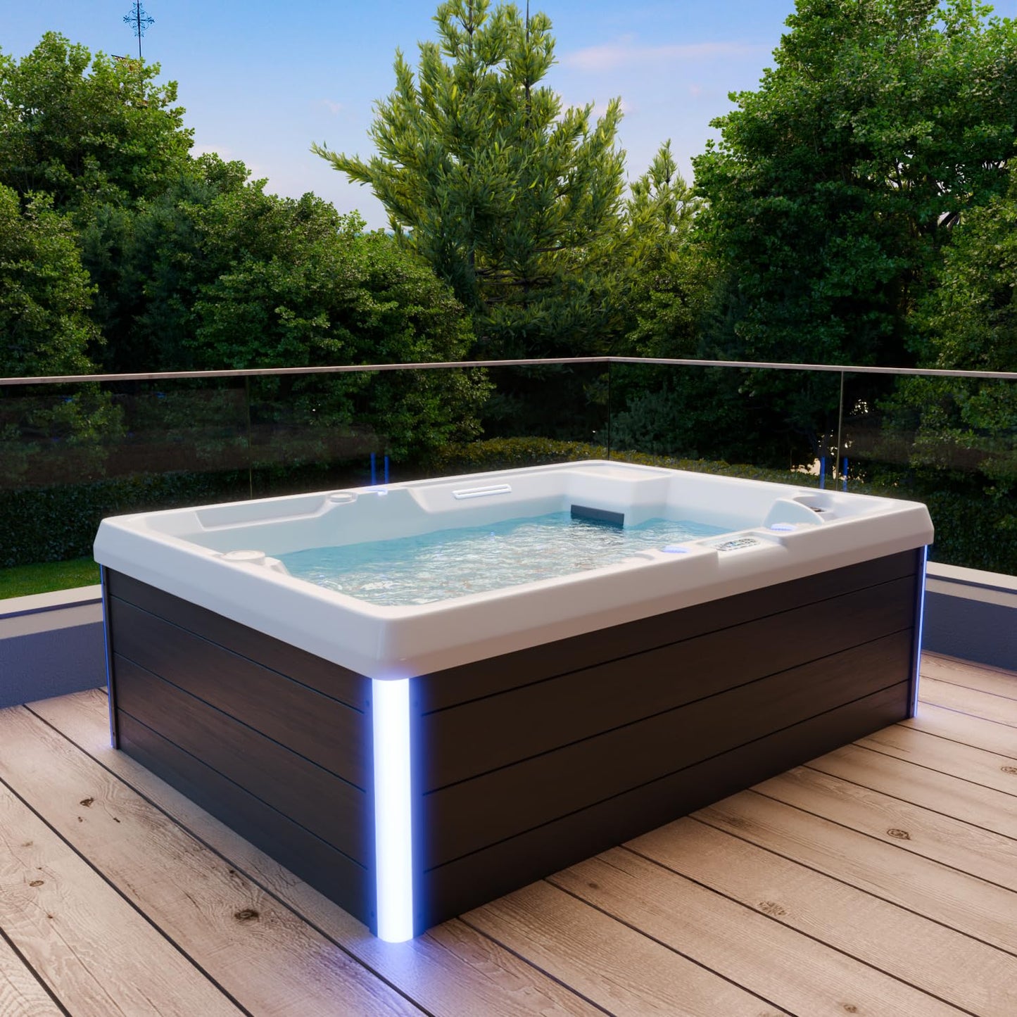 Tronitechnik Outdoor Whirlpool Spa ELBA Außen Whirlpool weiß 210cm x 150cm mit Heizung, Hydromassage, Bluetooth und Farblichtherapie