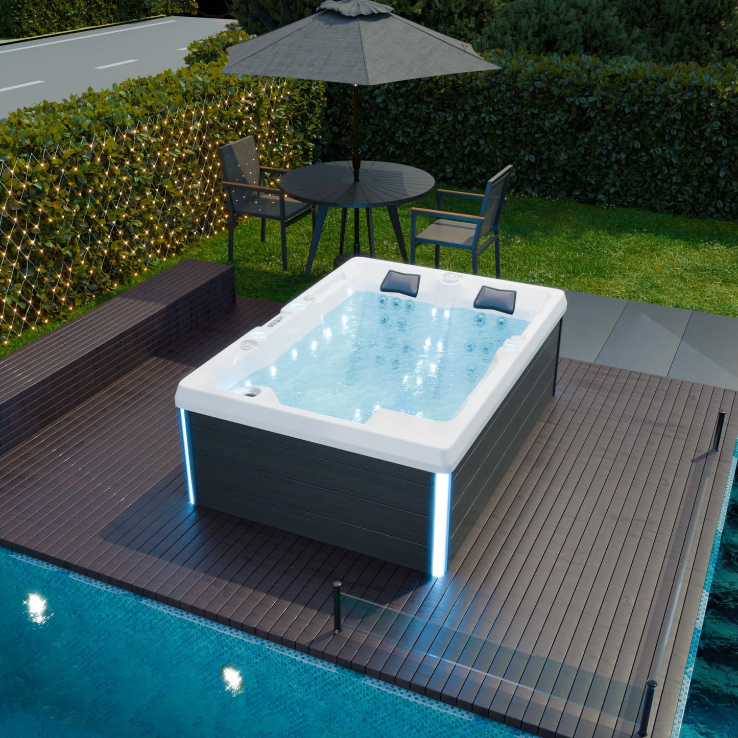 Tronitechnik Outdoor Whirlpool Spa ELBA Außen Whirlpool weiß 210cm x 150cm mit Heizung, Hydromassage, Bluetooth und Farblichtherapie