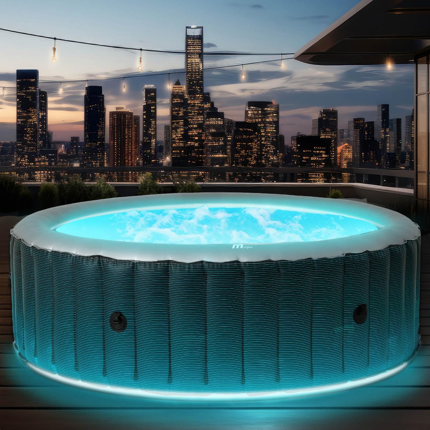BRAST® Whirlpool aufblasbar MSpa Starry mit LED-Beleuchtung für 6 Personen Ø204x70cm In- Outdoor Pool 138 Massagedüsen Energiespar-Timer Heizung