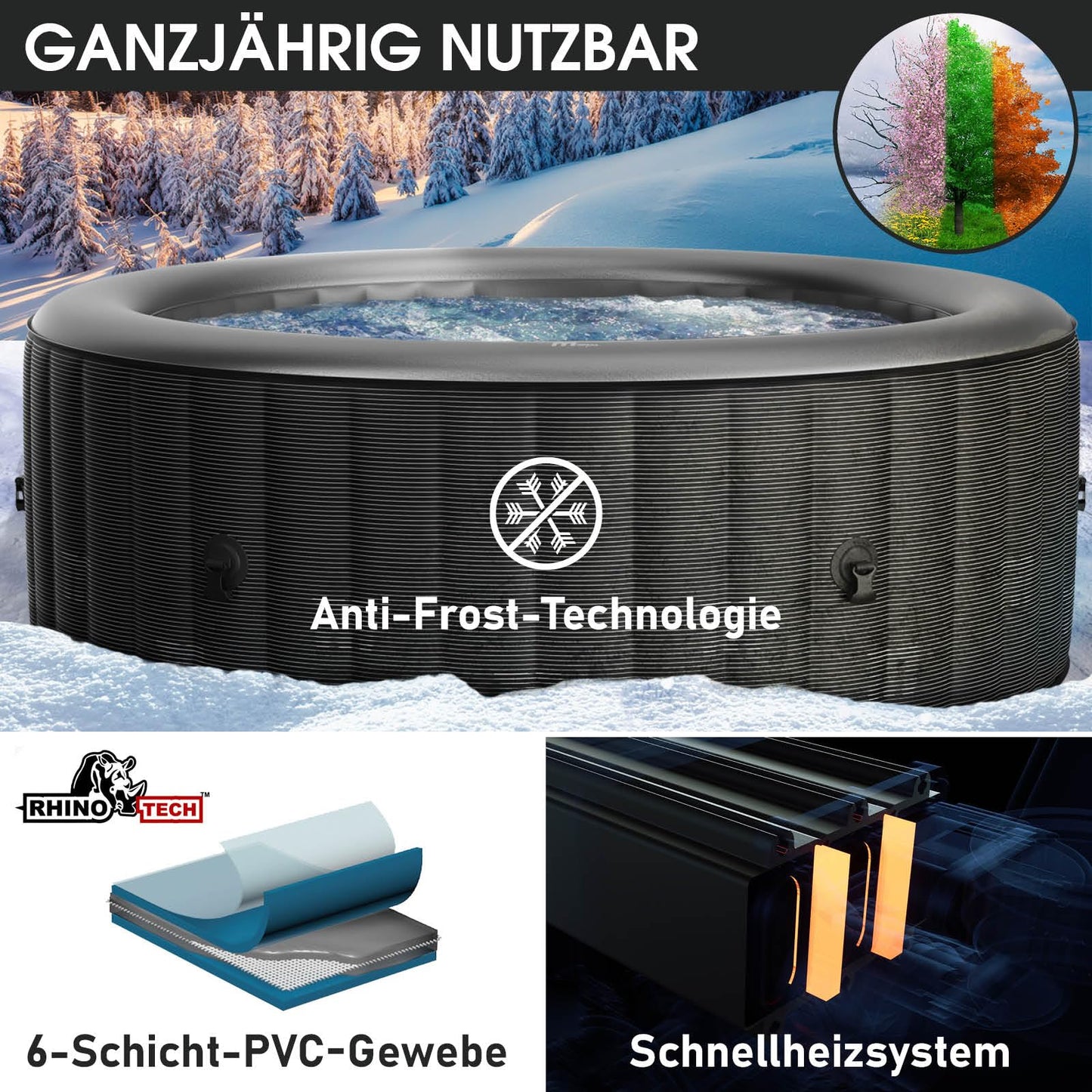 BRAST® Whirlpool aufblasbar MSpa Starry mit LED-Beleuchtung für 6 Personen Ø204x70cm In- Outdoor Pool 138 Massagedüsen Energiespar-Timer Heizung