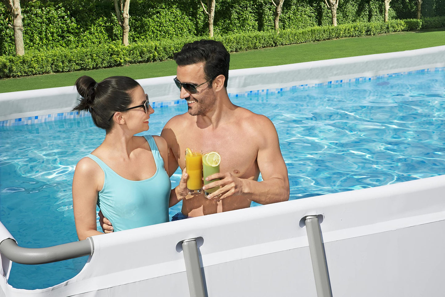 Bestway Power Steel Frame Pool-Set mit Filterpumpe 404 x 201 x 100 cm , lichtgrau, eckig