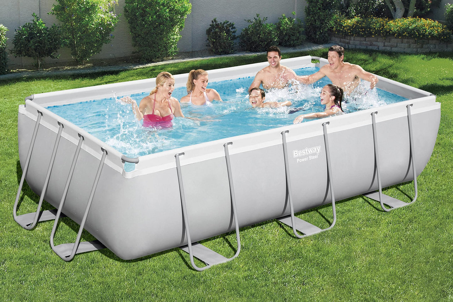 Bestway Power Steel Frame Pool-Set mit Filterpumpe 404 x 201 x 100 cm , lichtgrau, eckig