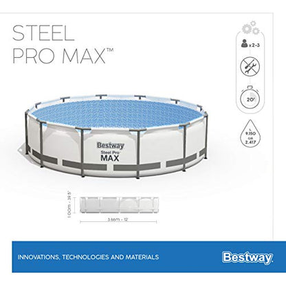 Bestway Steel Pro MAX Frame Pool-Set mit Filterpumpe Ø 366 x 100 cm, lichtgrau, rund