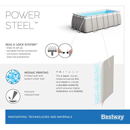 Bestway Power Steel Frame Pool-Set mit Filterpumpe 404 x 201 x 100 cm , lichtgrau, eckig