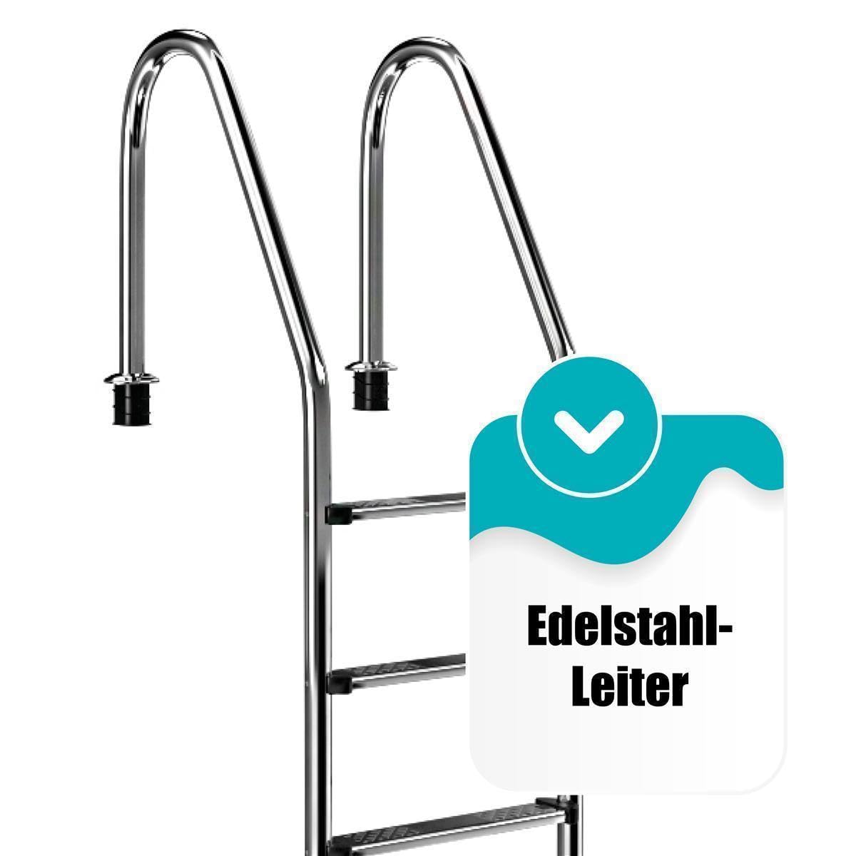 Stahlwand Ovalpool-Set (L x B x T) 6,00 m x 3,20 m x 1,20 m, Pool Made in Europe, mit Edehlstahlleiter für Tiefbecken, SF133 Sandfilteranlage