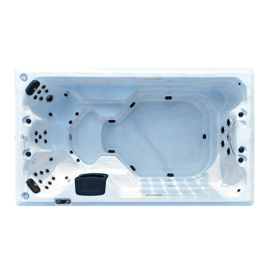 CANADIAN SPA CO. 2025 St Lawrence Schwimmspa Outdoor Winterfest, 4 Meter, 5 Personen, Swim Spa mit LED Beleuchtung, Lautsprecher und Isolierabdeckung