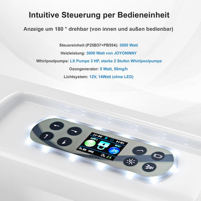 Tronitechnik Outdoor Whirlpool Spa ELBA Außen Whirlpool weiß 210cm x 150cm mit Heizung, Hydromassage, Bluetooth und Farblichtherapie