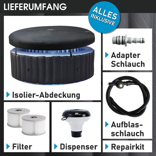 BRAST® Whirlpool aufblasbar MSpa Bergen für 4-8 Personen | viele Größen Ø180-224cm | In- Outdoor Pool | Ganzjähriger Einsatz | bis zu 144 Massagedüsen