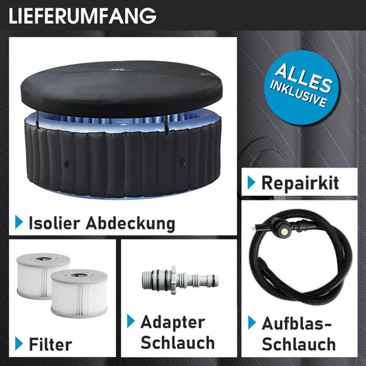 BRAST® Whirlpool aufblasbar MSpa Bergen für 4-8 Personen | viele Größen Ø180-224cm | In- Outdoor Pool | Ganzjähriger Einsatz | bis zu 144 Massagedüsen