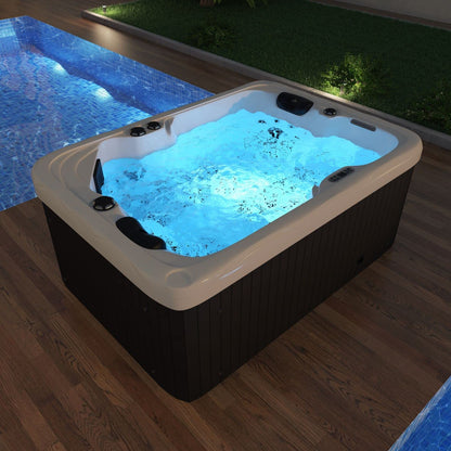 Tronitechnik® Outdoor Whirlpool, 2,2kW Pumpe, 3kW Heizung - Maße 190 x 135 x 77cm - Inkl. Heizung, 41 Massagedüsen und 16 Lichtquelle