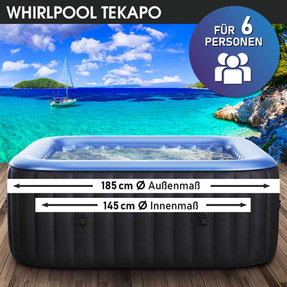 Whirlpool aufblasbar BRAST® MSpa Tekapo für 6 Personen 185x185cm In-Outdoor Pool 132 Massagedüsen Energiespar-Timer Heizung Aufblasfunktion
