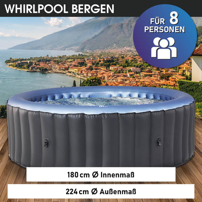 BRAST® Whirlpool aufblasbar MSpa Bergen für 4-8 Personen | viele Größen Ø180-224cm | In- Outdoor Pool | Ganzjähriger Einsatz | bis zu 144 Massagedüsen
