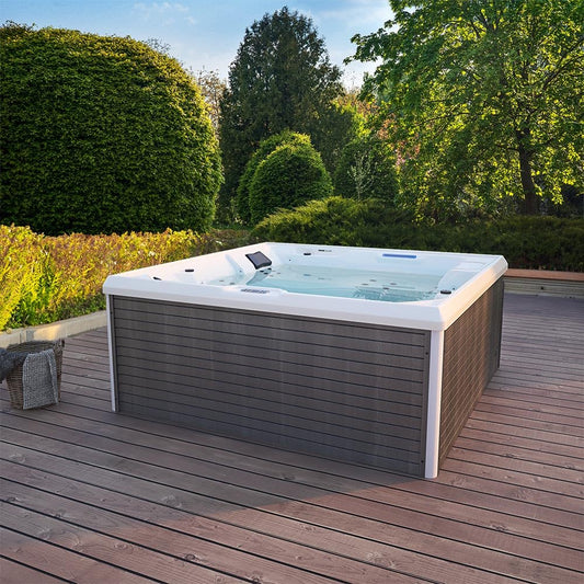Home Deluxe - Outdoor Whirlpool - Stream Big Pure - Maße: 208 x 208 x 88 cm - Inkl. Heizung, 34 Massagedüsen und 4 äußeren Lichtquellen