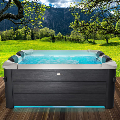BRAST® Whirlpool MSpa Oslo Plus XXL mit Fester Außenwand | LED-Beleuchtung 20 einstellbare Farben für 6 Personen | 180x180x65cm | 140 Massagedüsen