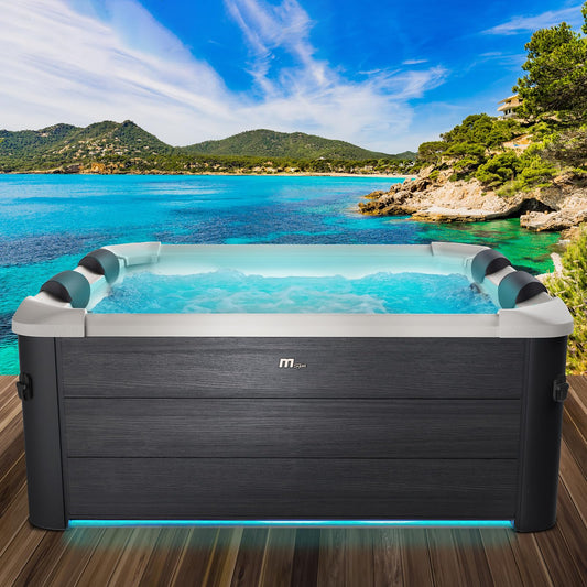 BRAST® Whirlpool MSpa Oslo & Oslo Plus XXL mit Fester Außenwand | 160x160x65cm - 180x180x65cm | LED-Beleuchtung 20 Farben | 6 Personen | 120-140