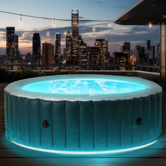 BRAST® Whirlpool aufblasbar MSpa Starry mit LED-Beleuchtung für 6 Personen Ø204x70cm In- Outdoor Pool 138 Massagedüsen Energiespar-Timer Heizung