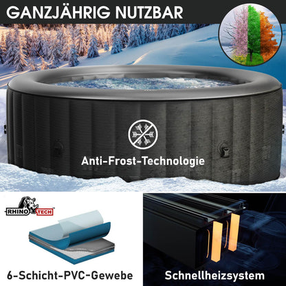 BRAST® Whirlpool aufblasbar MSpa Starry mit LED-Beleuchtung für 6 Personen Ø204x70cm In- Outdoor Pool 138 Massagedüsen Energiespar-Timer Heizung